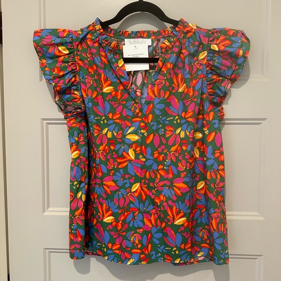 Multi-color ruffle sleeve top - Picture 1 of 1